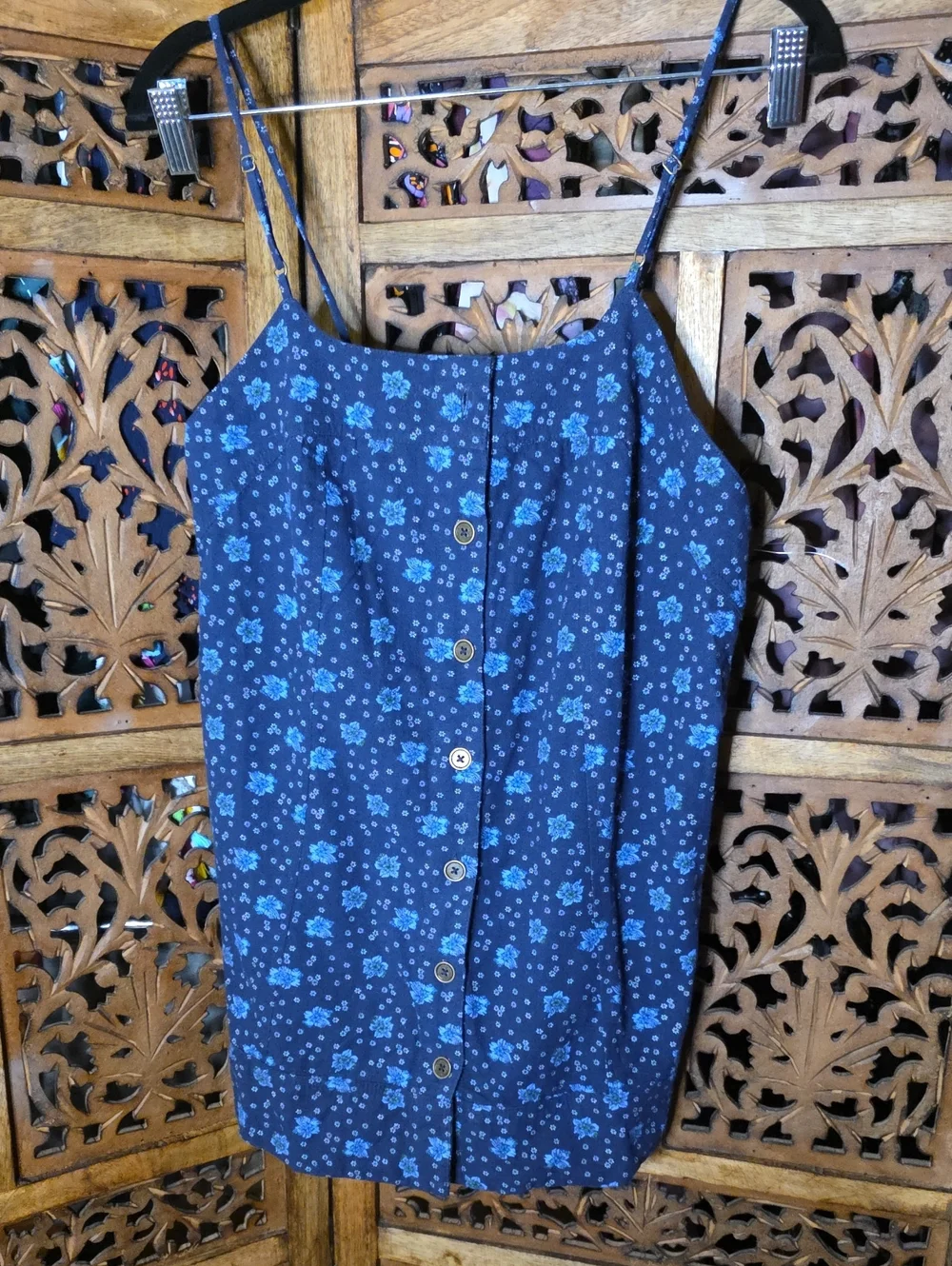 Free People Navy Blue Floral Button-Front Camisole